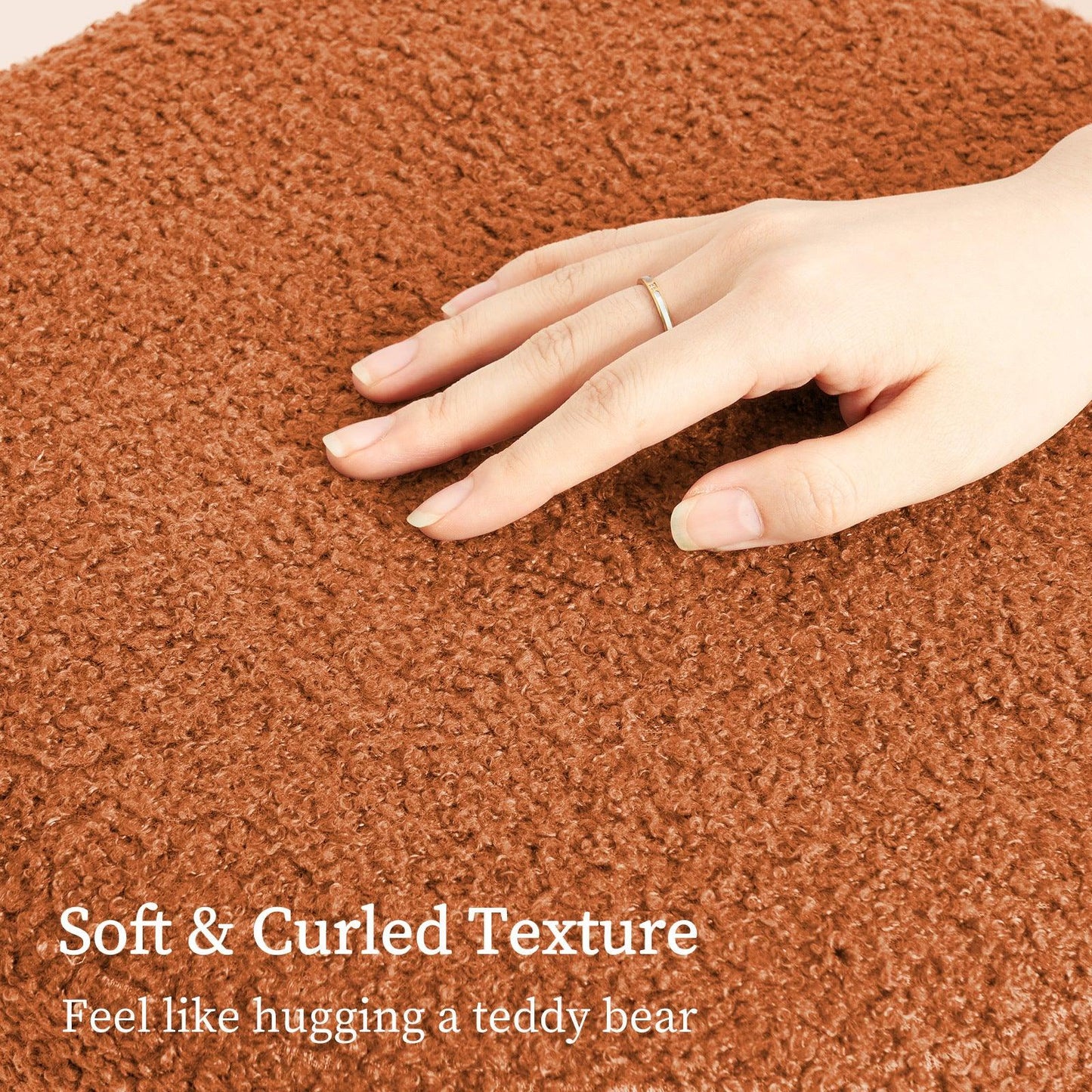 Round Stacked Ottoman Stool Teddy Fleece Fabric Foot Rest 38cm ORANGE - Mekamart Australia