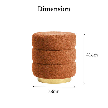 2X Round Stacked Ottoman Stool Teddy Fleece Fabric Foot Rest 38cm ORANGE - Mekamart Australia
