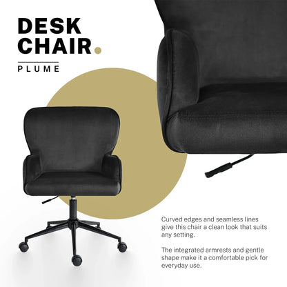 Desk Armchair - Home Office Swivel Chair Adjustable Height Seat PLUME BLACK - Mekamart Australia