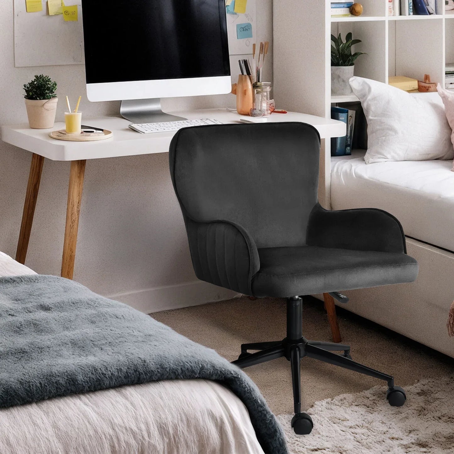 Desk Armchair - Home Office Swivel Chair Adjustable Height Seat PLUME BLACK - Mekamart Australia