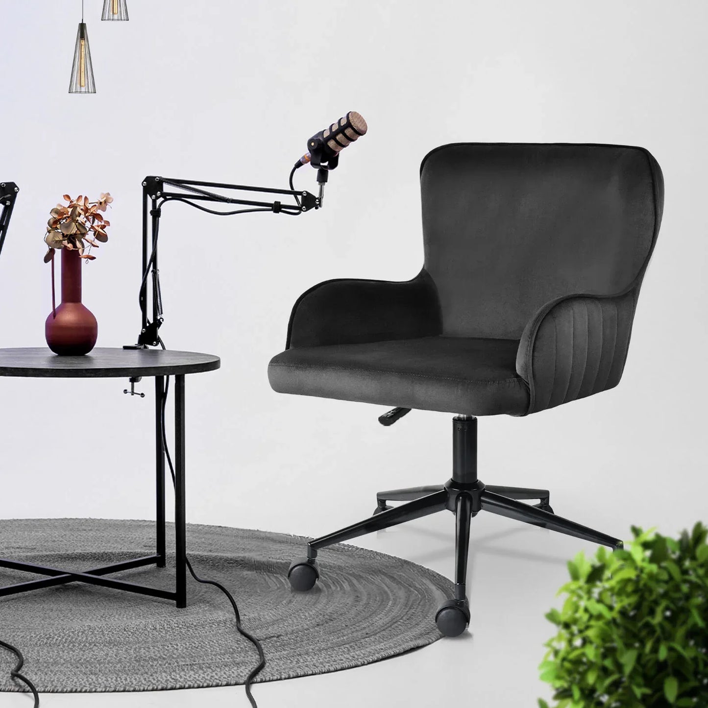 Desk Armchair - Home Office Swivel Chair Adjustable Height Seat PLUME BLACK - Mekamart Australia