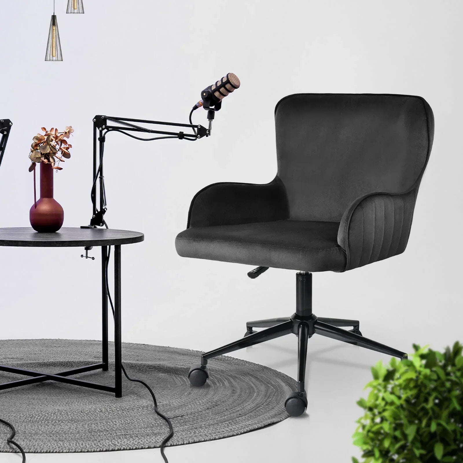 Desk Armchair - Home Office Swivel Chair Adjustable Height Seat PLUME BLACK - Mekamart Australia