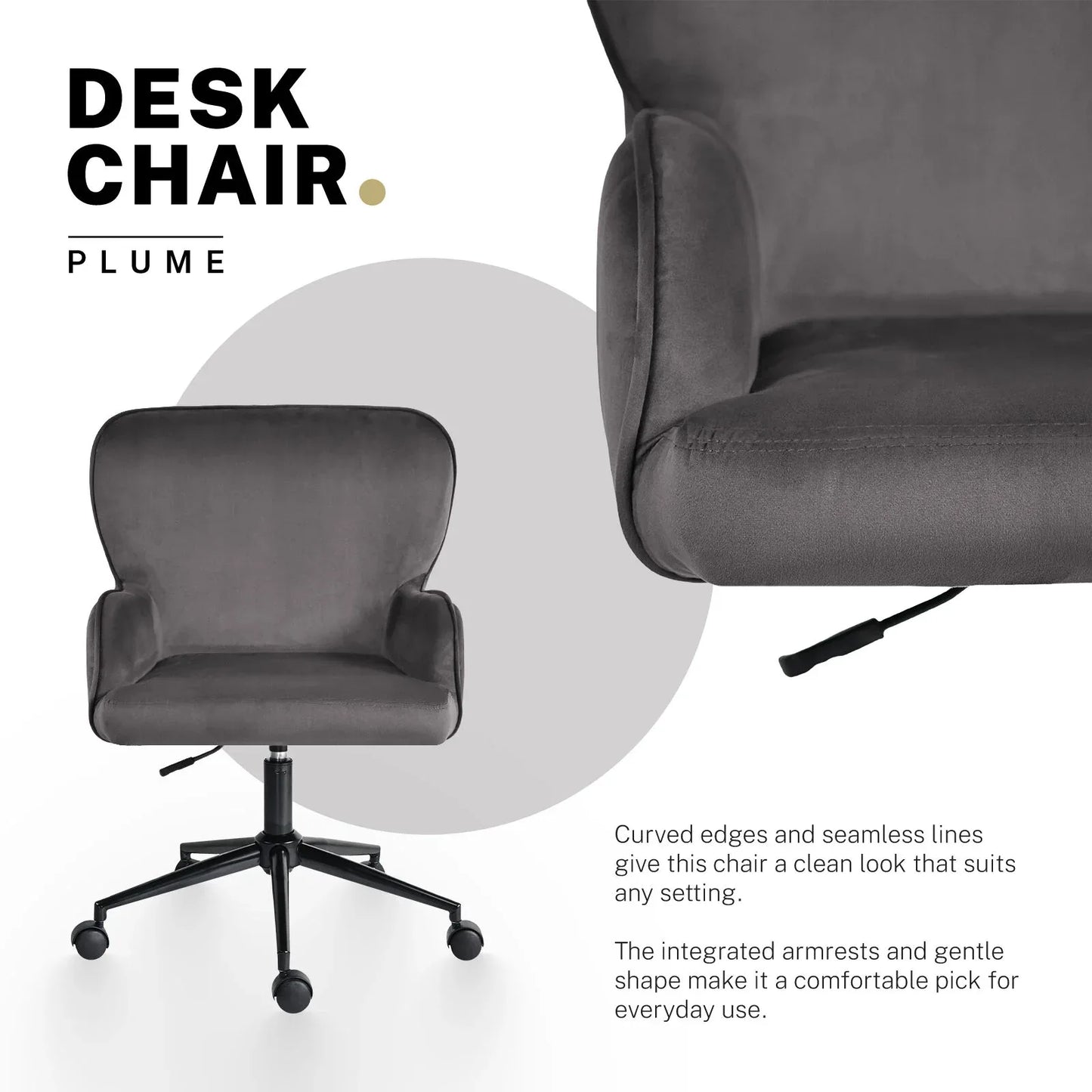 Desk Armchair - Home Office Swivel Chair Adjustable Height Seat PLUME GREY - Mekamart Australia