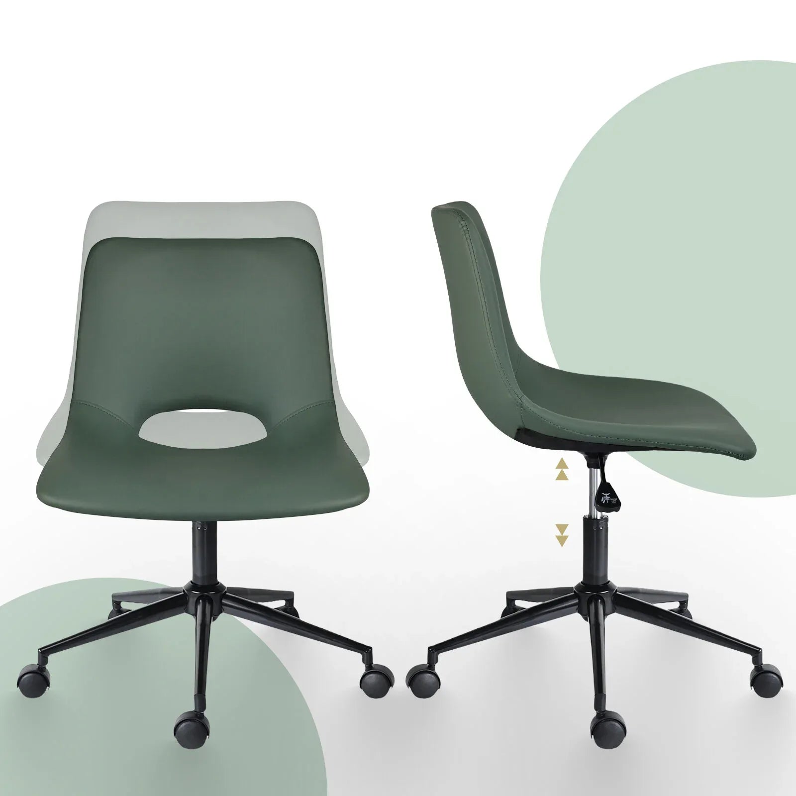 2 Set Office Desk Chair - PU Leather Home Swivel Chair Cut-Out Seat HALO GREEN - Mekamart Australia