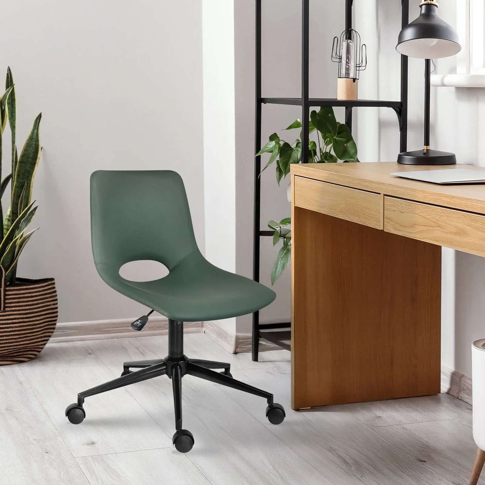 2 Set Office Desk Chair - PU Leather Home Swivel Chair Cut-Out Seat HALO GREEN - Mekamart Australia