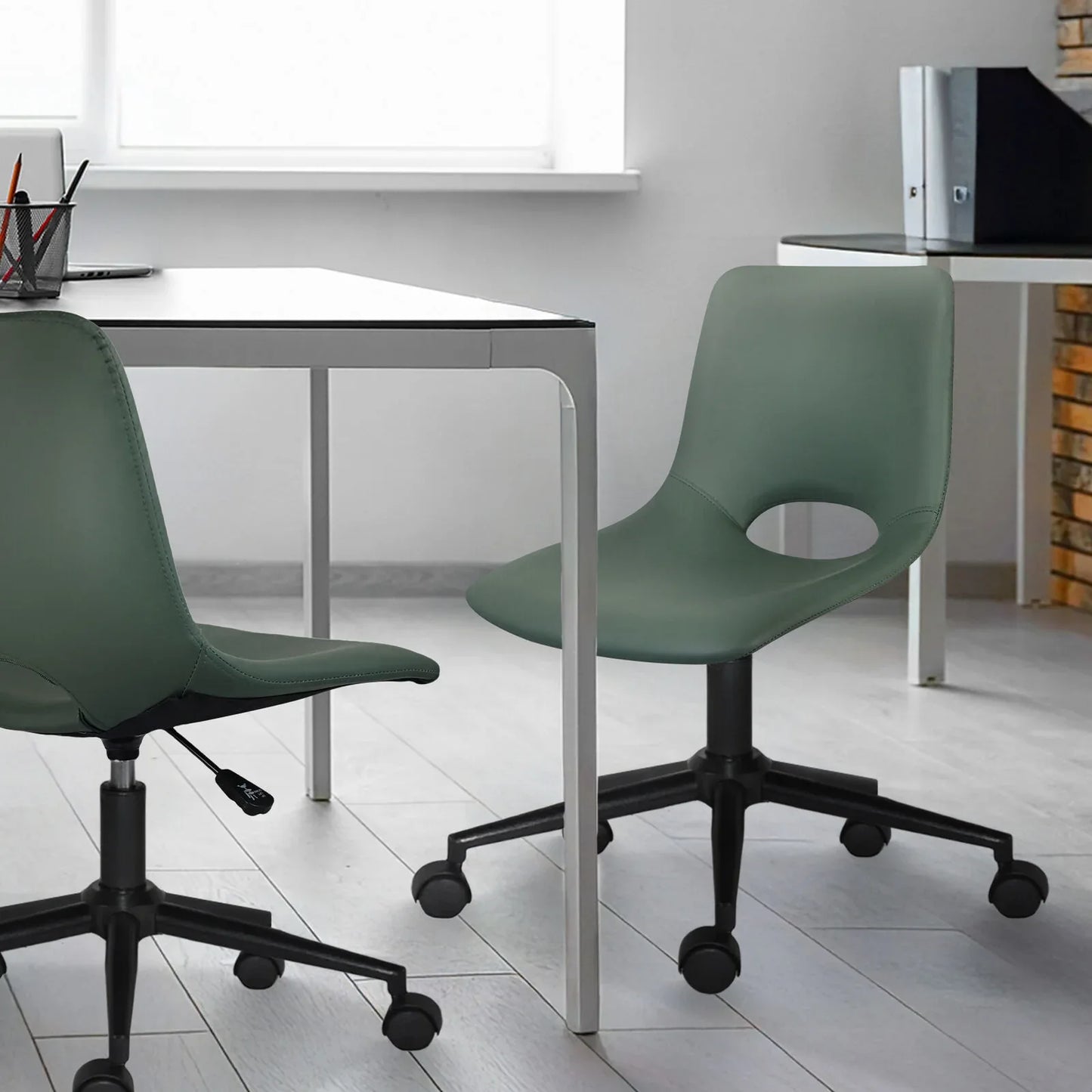 2 Set Office Desk Chair - PU Leather Home Swivel Chair Cut-Out Seat HALO GREEN - Mekamart Australia