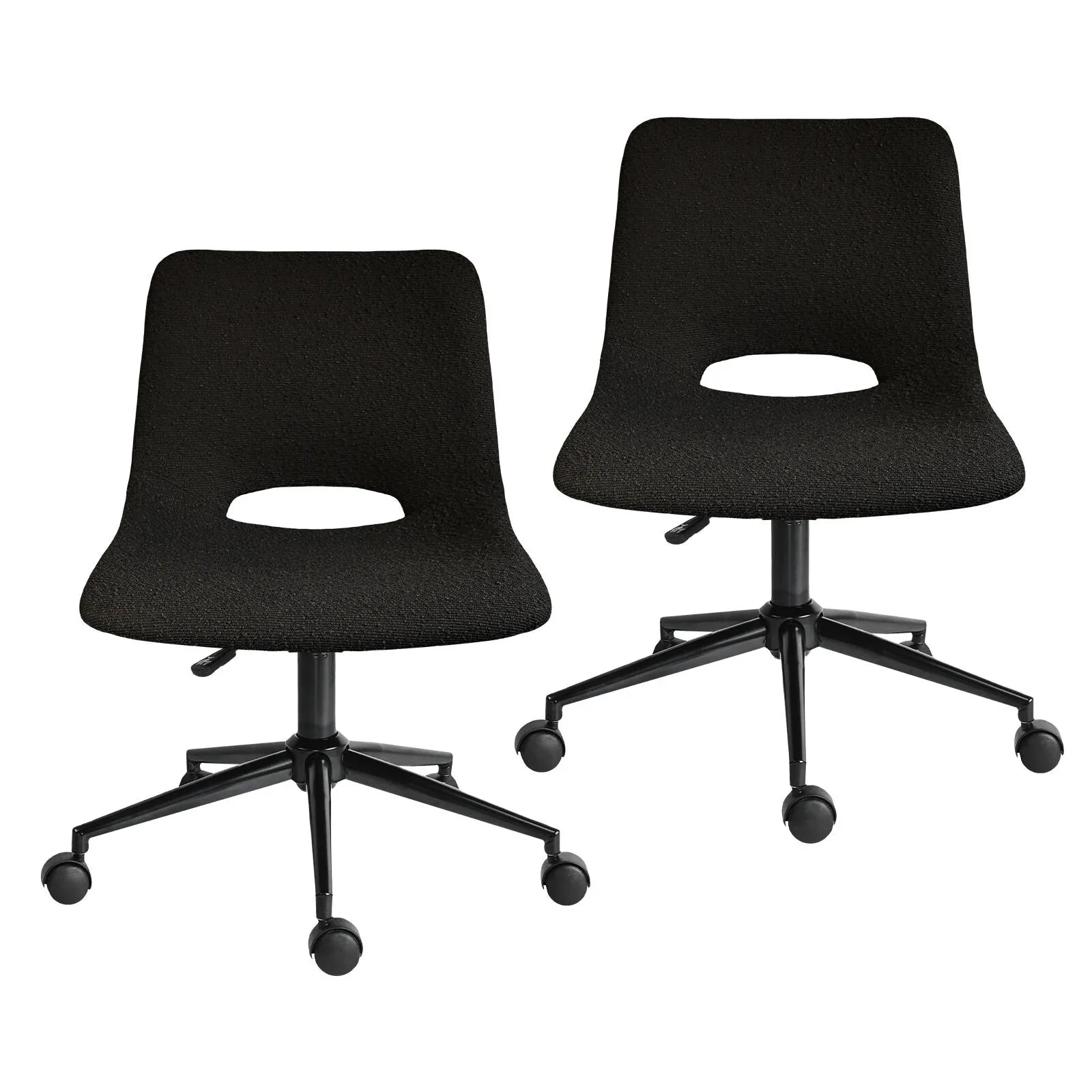 2 Set Office Desk Chair - Loop Yarn Fabric Home Swivel Chair Cut-Out Seat HALO BLACK - Mekamart Australia