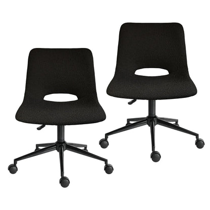 2 Set Office Desk Chair - Loop Yarn Fabric Home Swivel Chair Cut-Out Seat HALO BLACK - Mekamart Australia