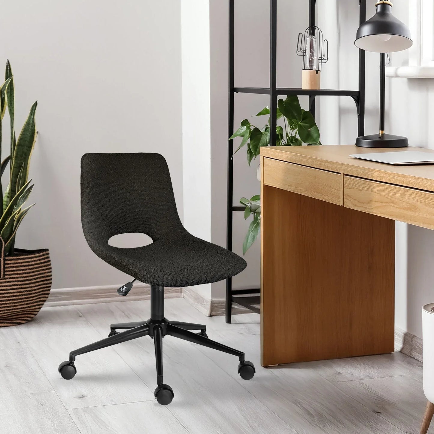 2 Set Office Desk Chair - Loop Yarn Fabric Home Swivel Chair Cut-Out Seat HALO BLACK - Mekamart Australia