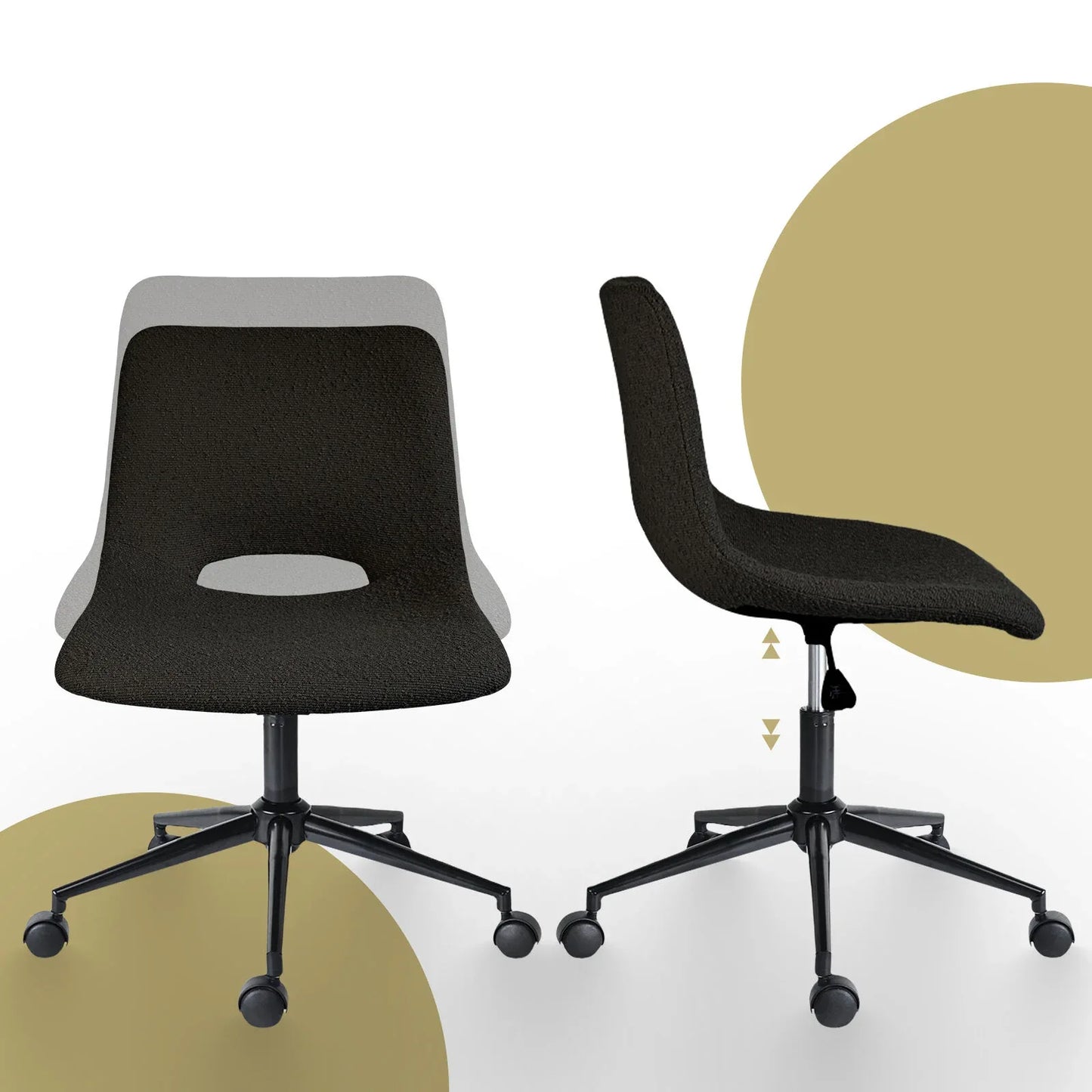 2 Set Office Desk Chair - Loop Yarn Fabric Home Swivel Chair Cut-Out Seat HALO BLACK - Mekamart Australia