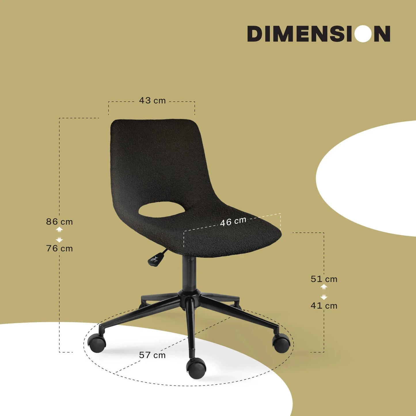 2 Set Office Desk Chair - Loop Yarn Fabric Home Swivel Chair Cut-Out Seat HALO BLACK - Mekamart Australia