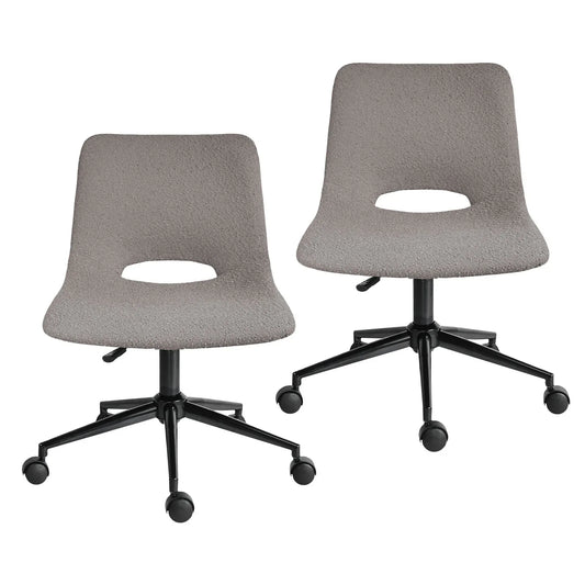 2 Set Office Desk Chair - Loop Yarn Fabric Home Swivel Chair Cut-Out Seat HALO GREY - Mekamart Australia