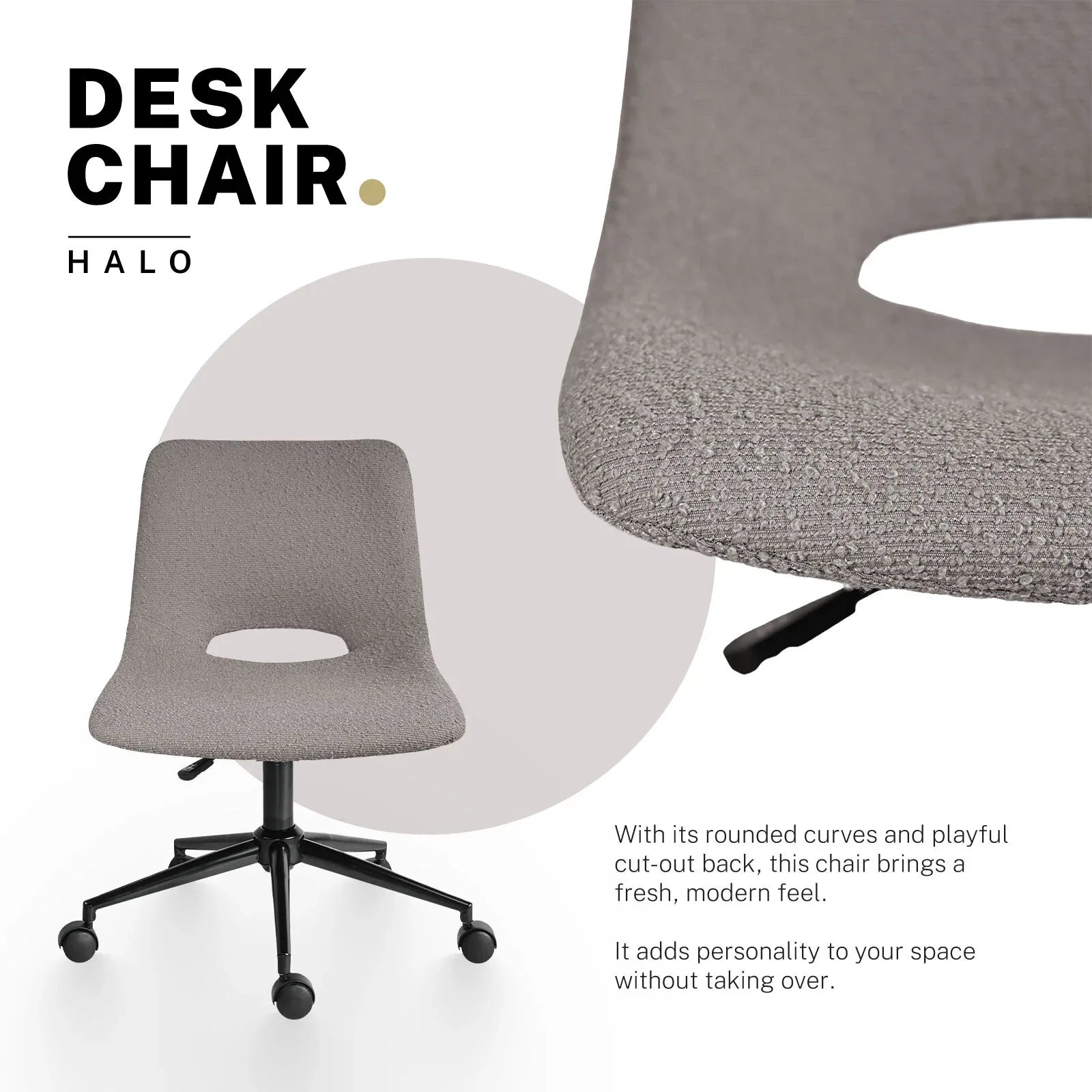 2 Set Office Desk Chair - Loop Yarn Fabric Home Swivel Chair Cut-Out Seat HALO GREY - Mekamart Australia