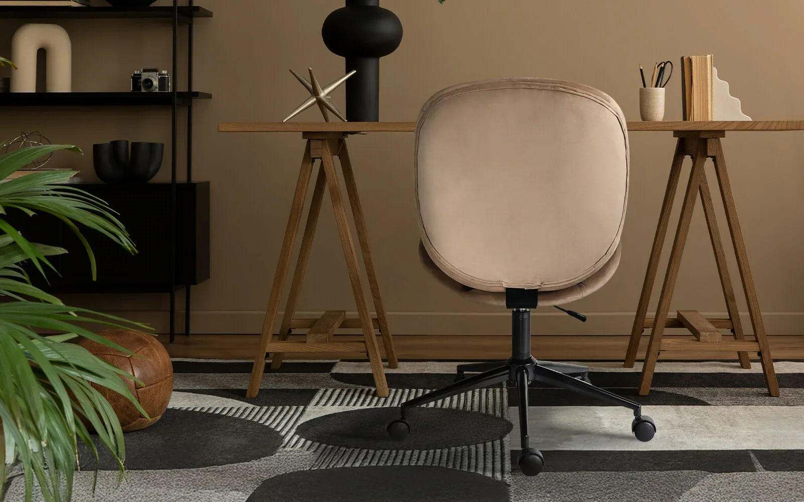 Office Desk Chair - Velvet Armless Swivel Study Seat OVOID PALE KHAKI - Mekamart Australia