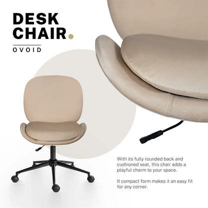 Office Desk Chair - Velvet Armless Swivel Study Seat OVOID PALE KHAKI - Mekamart Australia