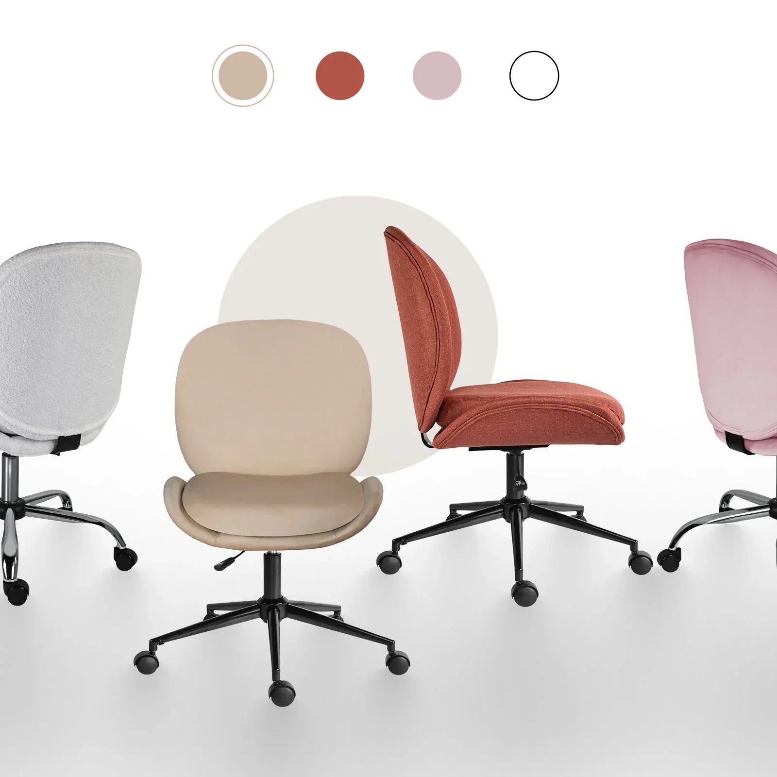 Office Desk Chair - Velvet Armless Swivel Study Seat OVOID PALE KHAKI - Mekamart Australia