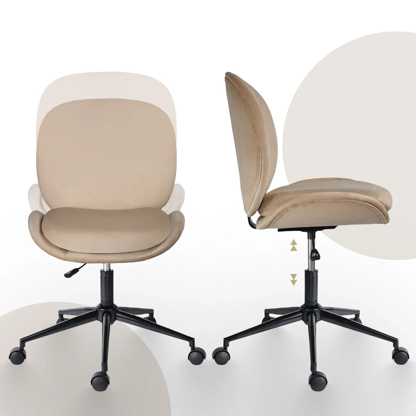 Office Desk Chair - Velvet Armless Swivel Study Seat OVOID PALE KHAKI - Mekamart Australia