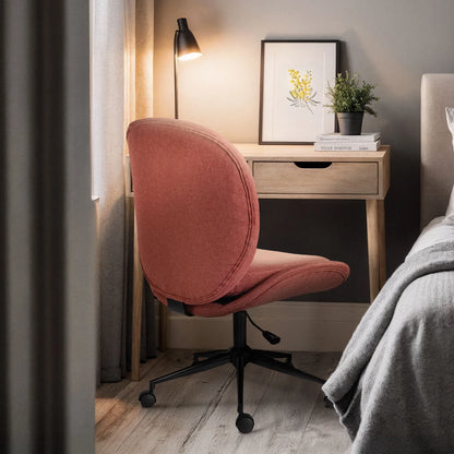 Office Desk Chair - Linen Fabric Armless Swivel Study Seat OVOID EARTHY RED - Mekamart Australia