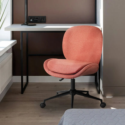 Office Desk Chair - Linen Fabric Armless Swivel Study Seat OVOID EARTHY RED - Mekamart Australia