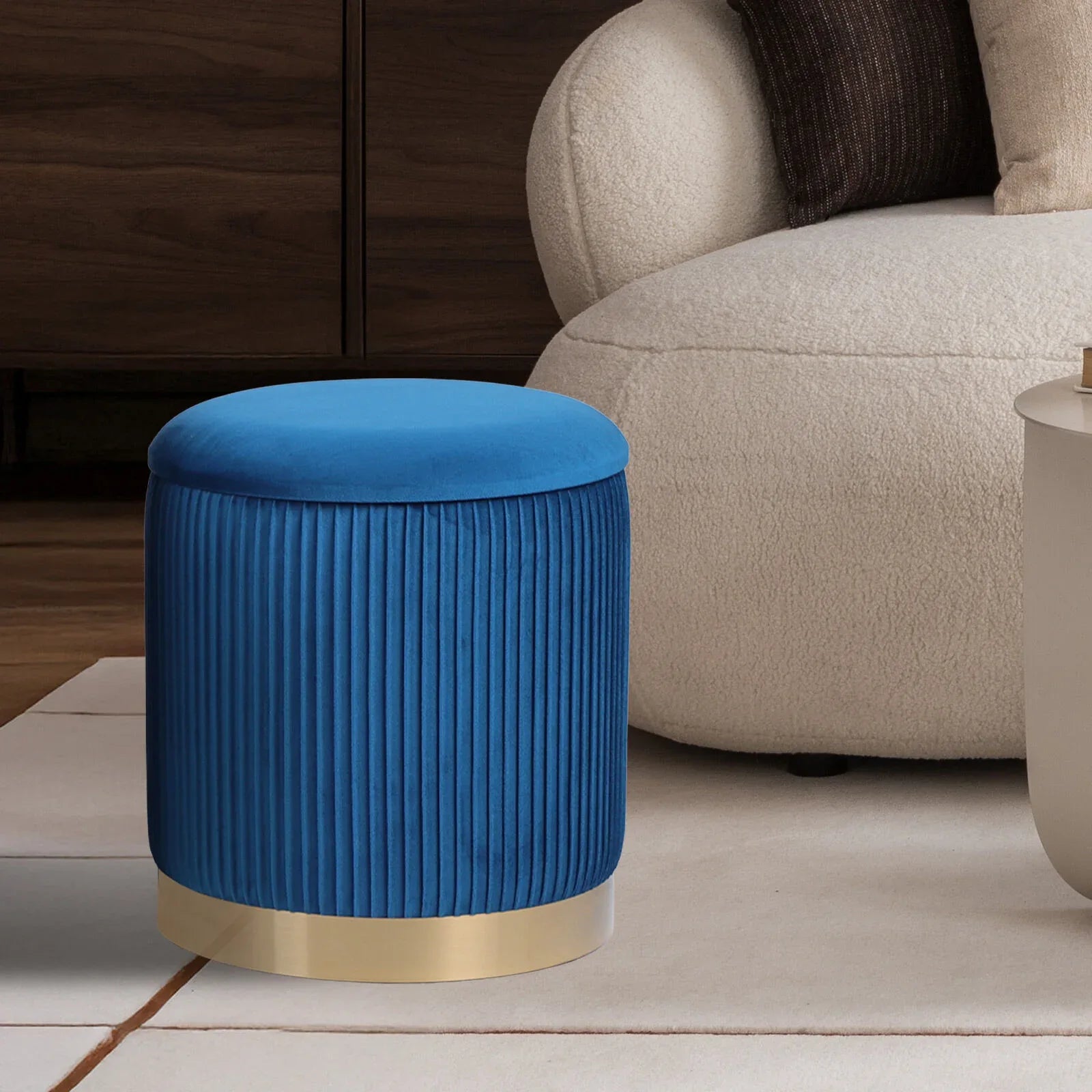 3 Piece Set Storage Ottoman - Blanket Box Velvet Padded Bench Stool FAYE BLUE - Mekamart Australia