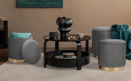 3 Piece Set Storage Ottoman - Blanket Box Velvet Padded Bench Stool FAYE GREY - Mekamart Australia