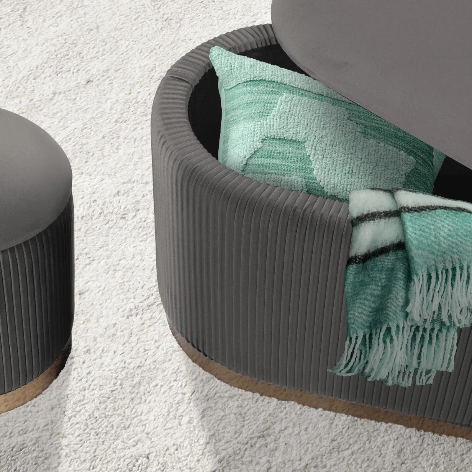 3 Piece Set Storage Ottoman - Blanket Box Velvet Padded Bench Stool FAYE GREY - Mekamart Australia