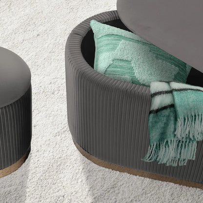 3 Piece Set Storage Ottoman - Blanket Box Velvet Padded Bench Stool FAYE GREY - Mekamart Australia