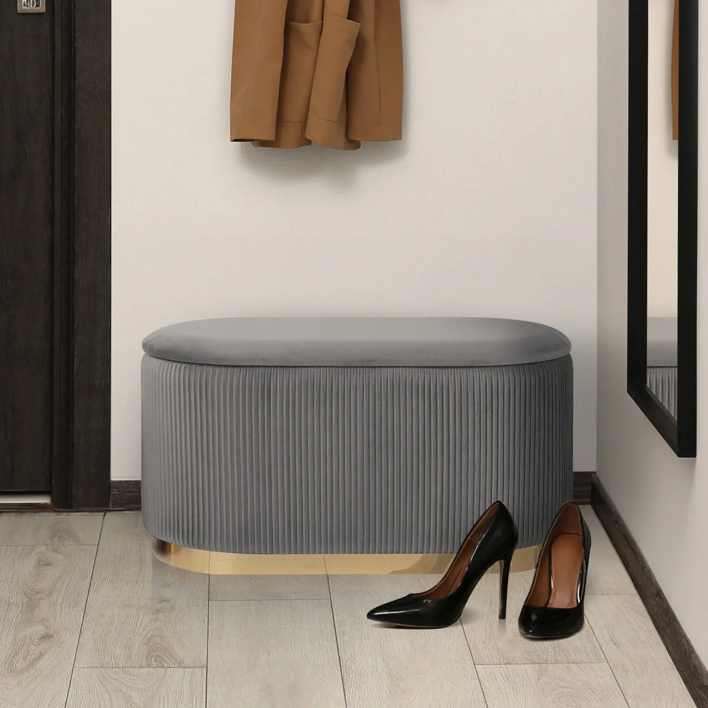 3 Piece Set Storage Ottoman - Blanket Box Velvet Padded Bench Stool FAYE GREY - Mekamart Australia