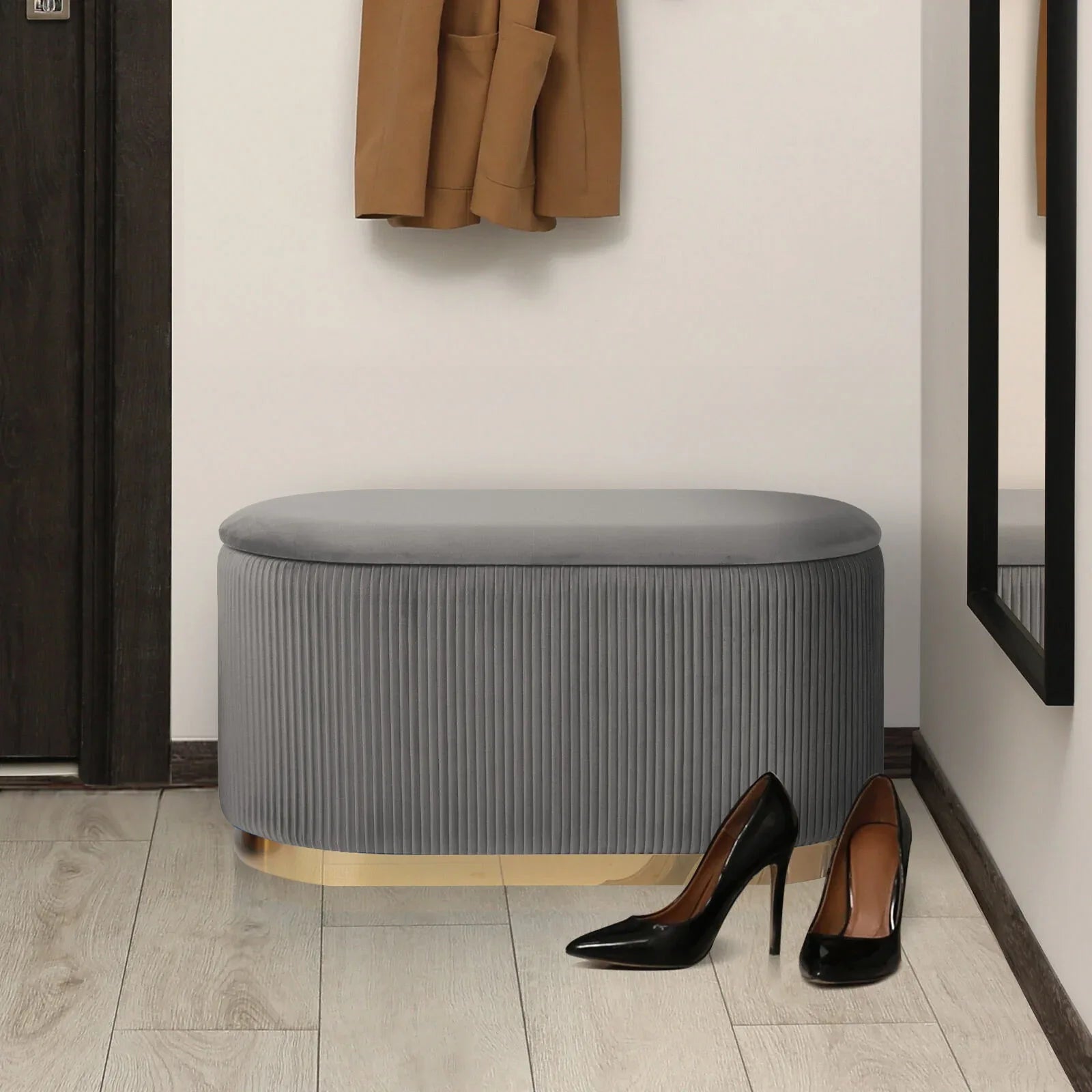 3 Piece Set Storage Ottoman - Blanket Box Velvet Padded Bench Stool FAYE GREY - Mekamart Australia