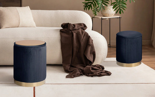 2X Side Table Storage Ottoman - Velvet Stool MIRA Black - Mekamart Australia