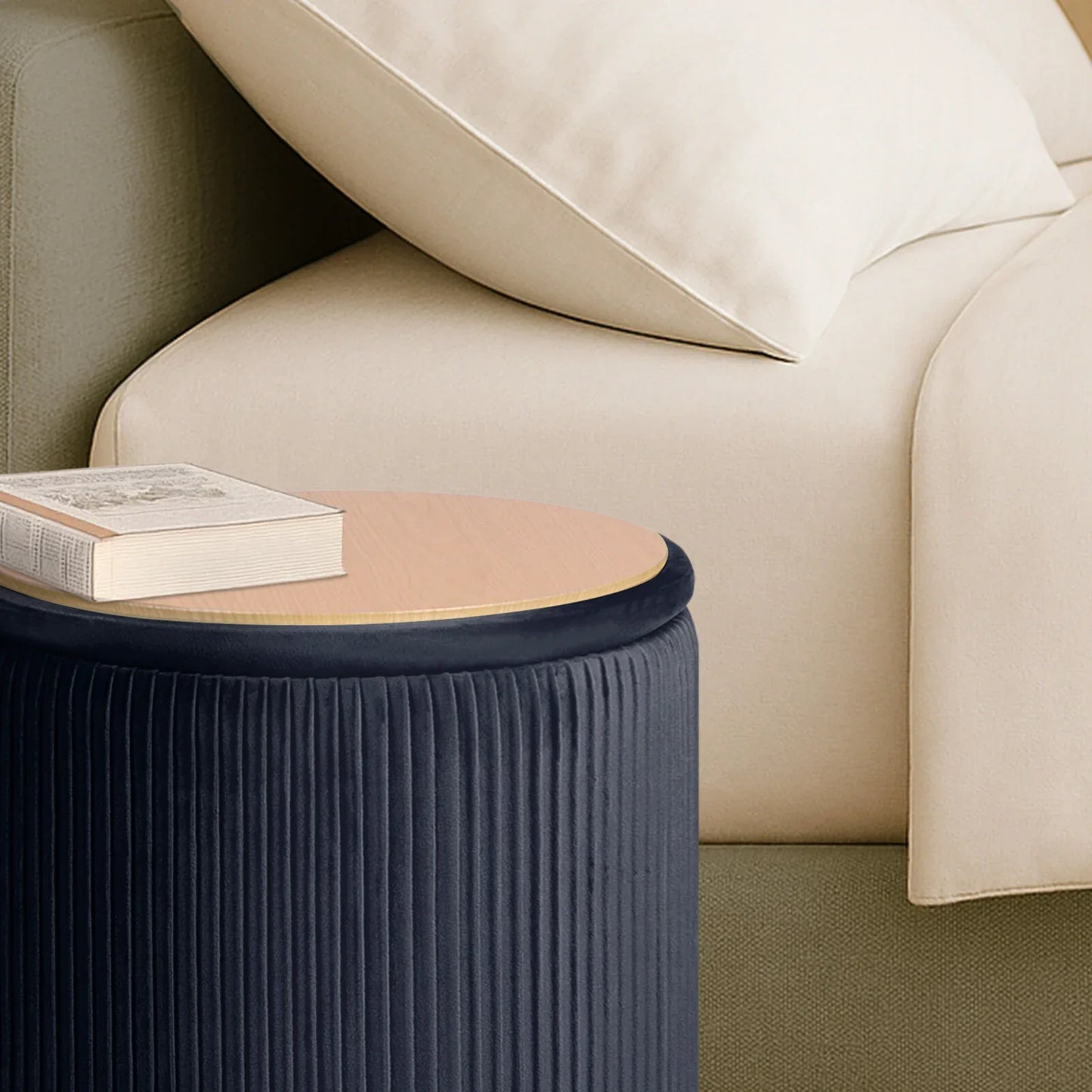 2X Side Table Storage Ottoman - Velvet Stool MIRA Black - Mekamart Australia
