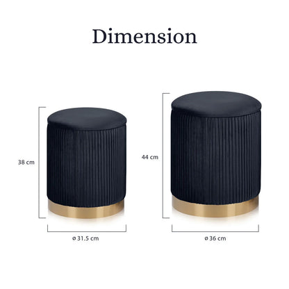 2X Side Table Storage Ottoman - Velvet Stool MIRA Black - Mekamart Australia