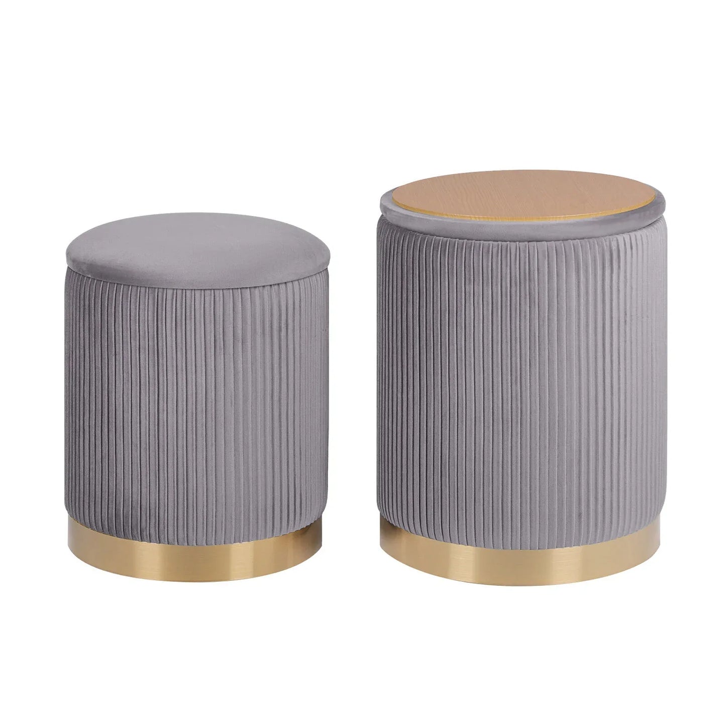 2X Side Table Storage Ottoman - Velvet Stool MIRA Grey - Mekamart Australia