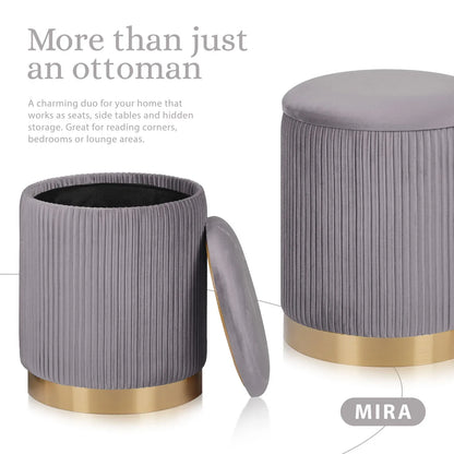 2X Side Table Storage Ottoman - Velvet Stool MIRA Grey - Mekamart Australia
