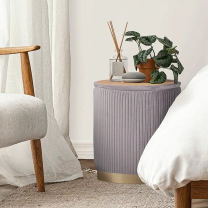2X Side Table Storage Ottoman - Velvet Stool MIRA Grey - Mekamart Australia
