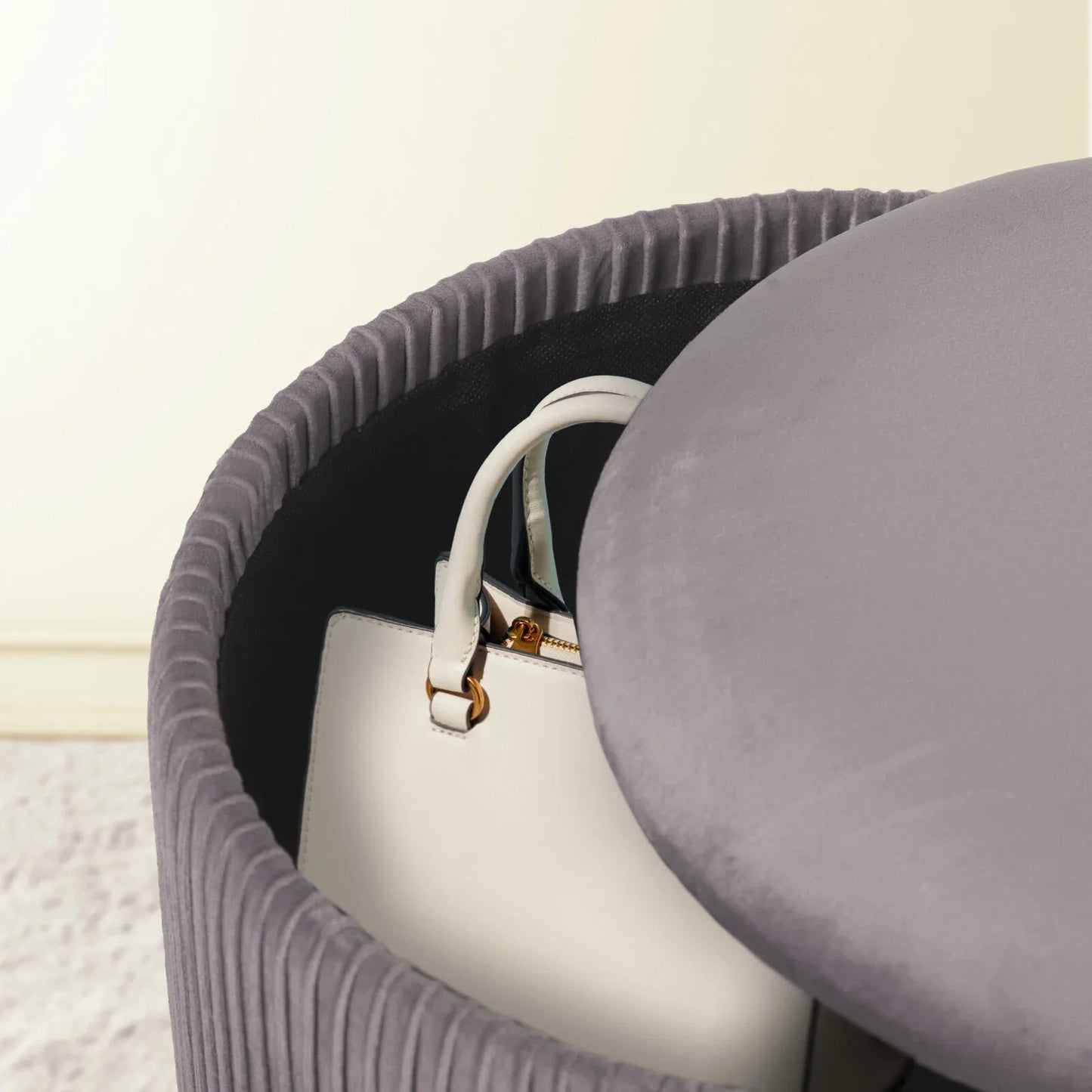 2X Side Table Storage Ottoman - Velvet Stool MIRA Grey - Mekamart Australia