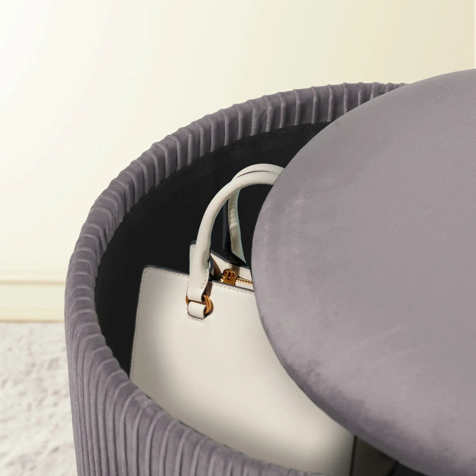 2X Side Table Storage Ottoman - Velvet Stool MIRA Grey - Mekamart Australia