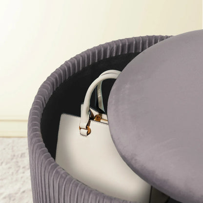 2X Side Table Storage Ottoman - Velvet Stool MIRA Grey - Mekamart Australia