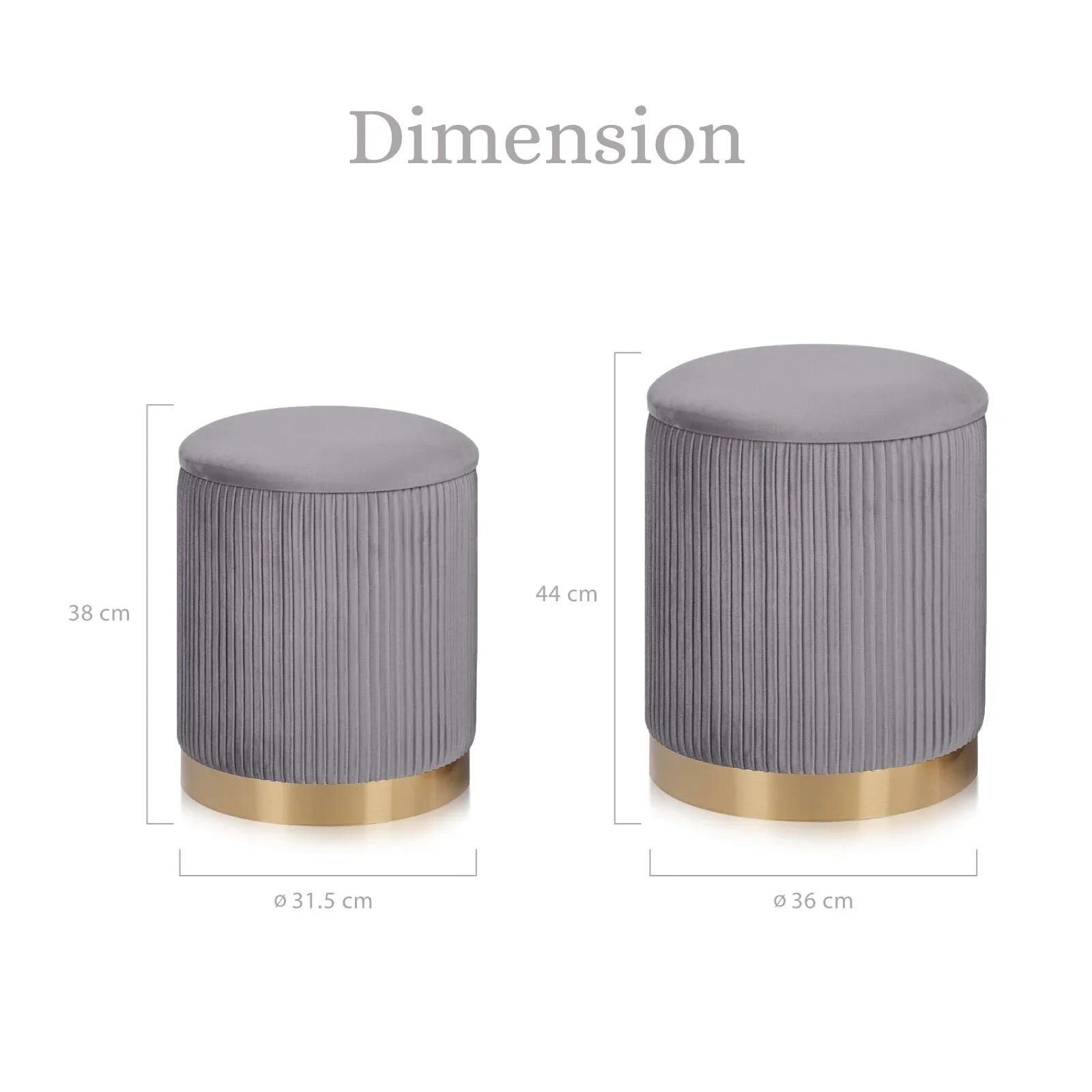 2X Side Table Storage Ottoman - Velvet Stool MIRA Grey - Mekamart Australia