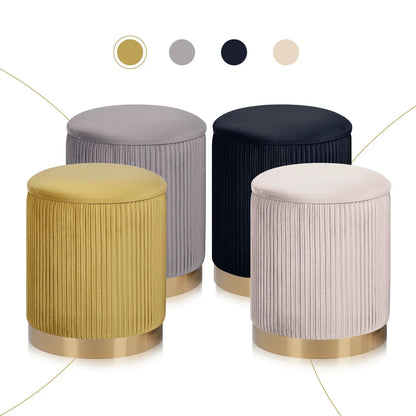 2X Side Table Storage Ottoman - Velvet Stool MIRA Mustard - Mekamart Australia