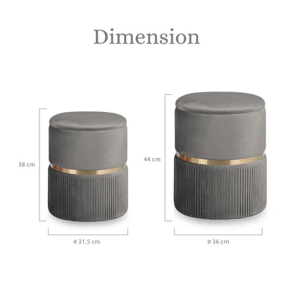 2X Side Table Storage Ottoman - Velvet Padded Stool Vanity Footstool REMI GREY - Mekamart Australia