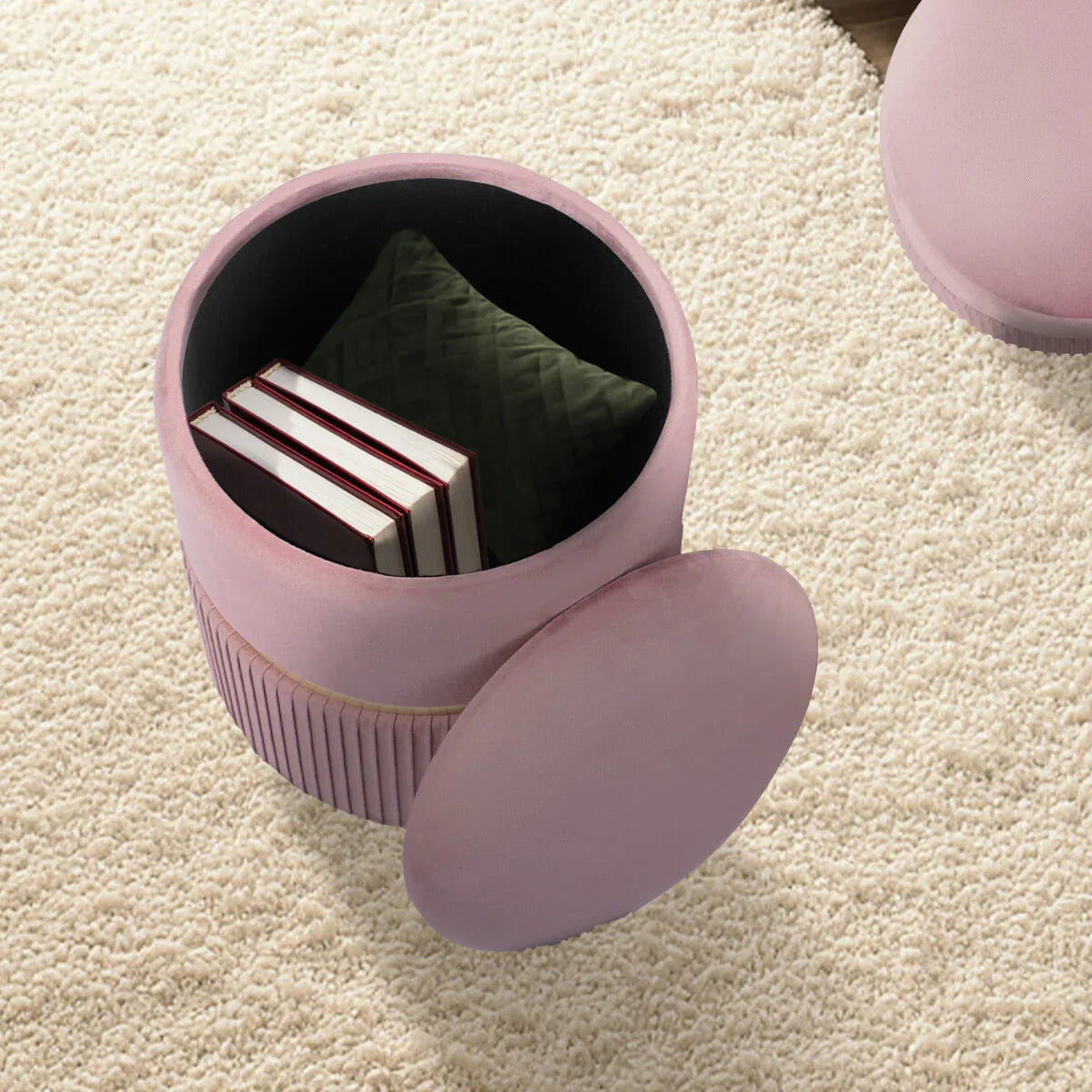 2X Side Table Storage Ottoman - Velvet Padded Stool Vanity Footstool REMI Pink - Mekamart Australia