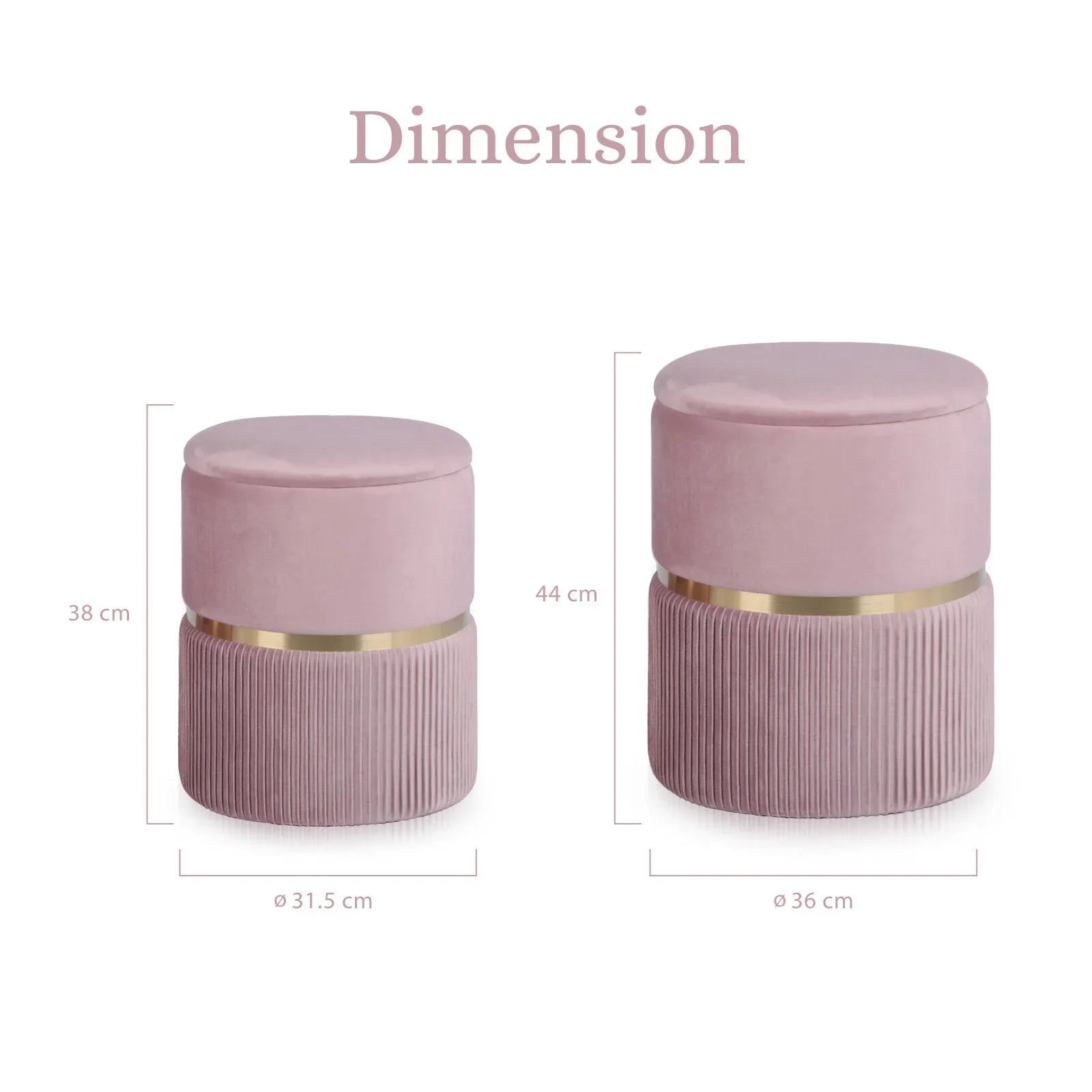 2X Side Table Storage Ottoman - Velvet Padded Stool Vanity Footstool REMI Pink - Mekamart Australia