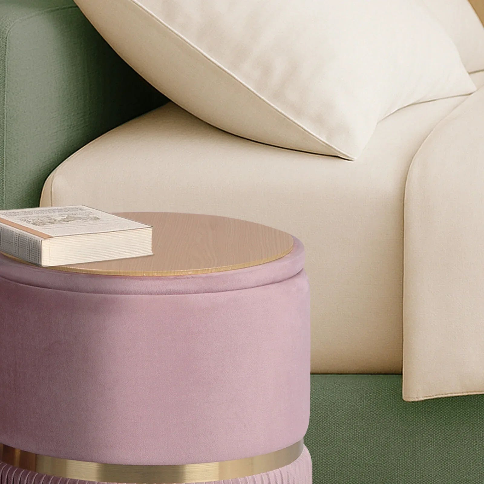 2X Side Table Storage Ottoman - Velvet Padded Stool Vanity Footstool REMI Pink - Mekamart Australia