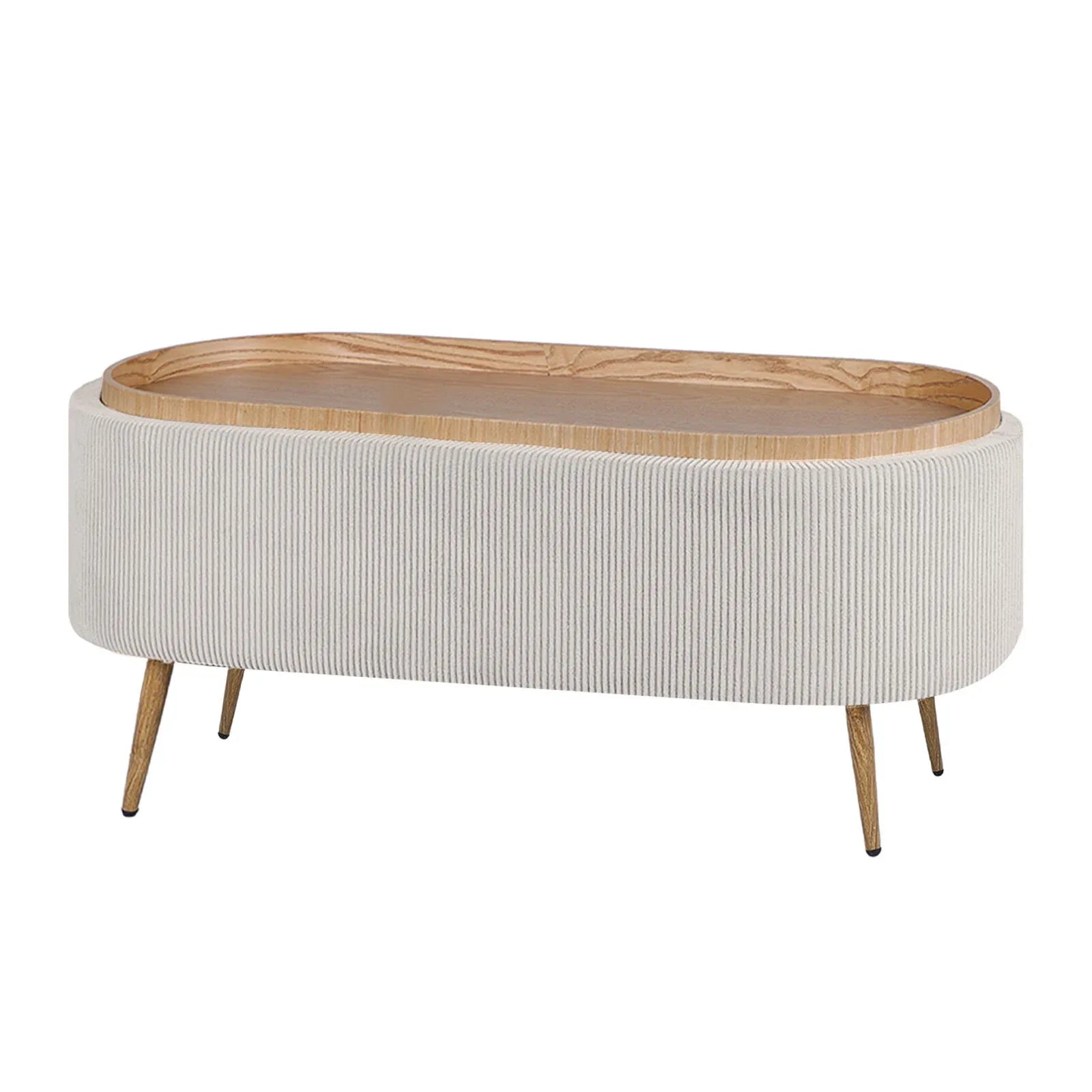 Coffee Table Storage Ottoman - Corduroy Padded Blanket Box Bench ESME CREAM - Mekamart Australia