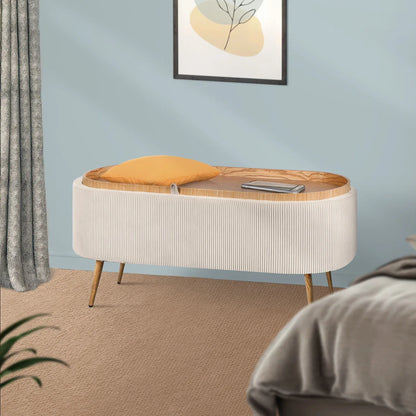 Coffee Table Storage Ottoman - Corduroy Padded Blanket Box Bench ESME CREAM - Mekamart Australia