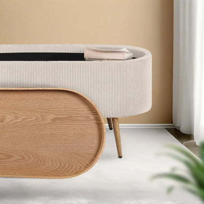 Coffee Table Storage Ottoman - Corduroy Padded Blanket Box Bench ESME CREAM - Mekamart Australia