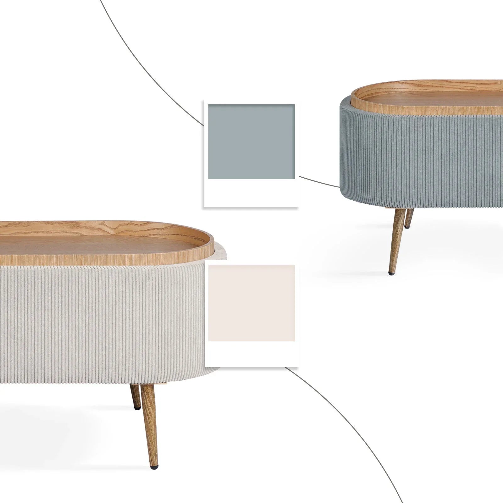 Coffee Table Storage Ottoman - Corduroy Padded Blanket Box Bench ESME CREAM - Mekamart Australia