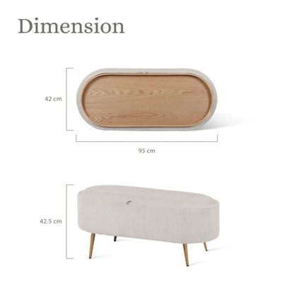 Coffee Table Storage Ottoman - Corduroy Padded Blanket Box Bench ESME CREAM - Mekamart Australia