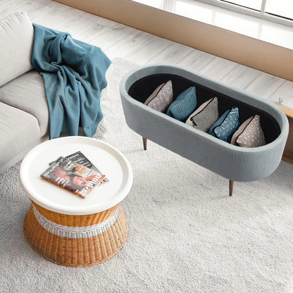 Coffee Table Storage Ottoman - Corduroy Padded Blanket Box Bench ESME - DUSTY BLUE - Mekamart Australia